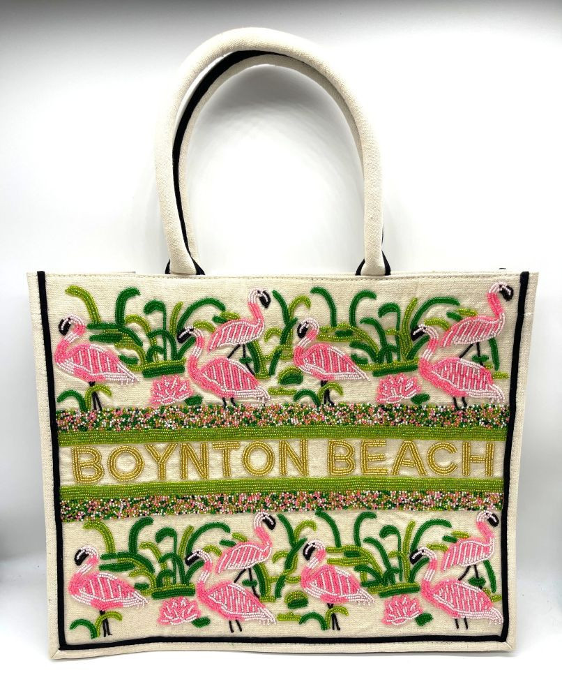 Tiana Designs Beaded Flamingos Boynton Beach Tote Bag