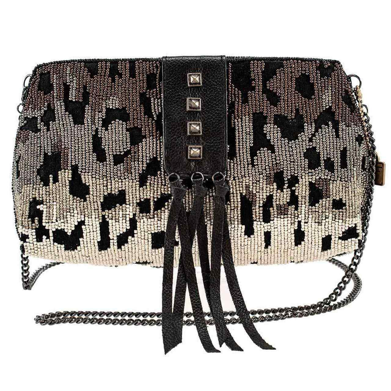 La Milanesa feather-trim leopard-print Clutch Bag - Farfetch