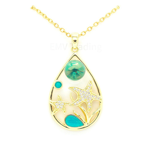 EMV Green Nala Glass Starfish Pendant Gold Necklace