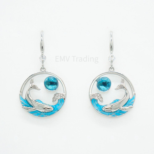 EMV Blue Nala Glass Silver Silver Humpback Whale Circle Earrings