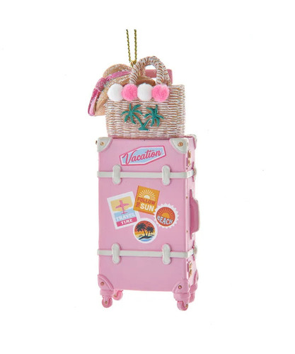 Kurt Adler Vacation Pink Luggage With Beach Bag Ornament