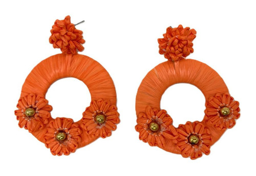 Sun Star Fashion Flower Hoop Raffia Earrings