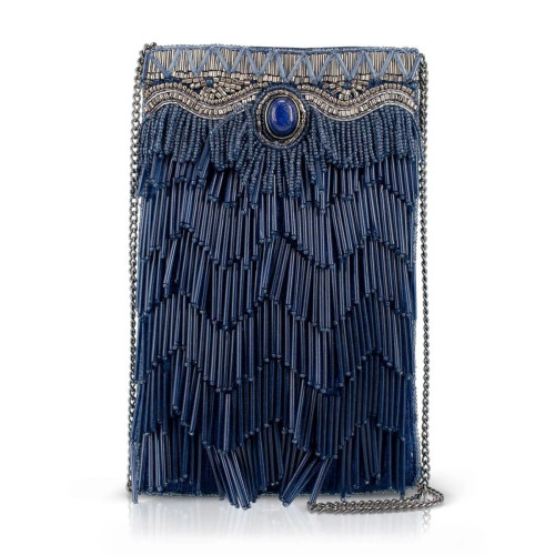 Mary Frances True Blue Fringed Phone Purse
