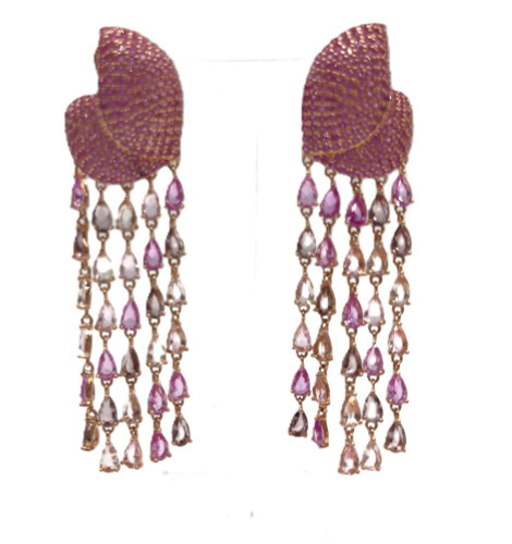 Silver Italy Erikaty Lux Dressy Pave Pink CZ Dangle Fringe Rose Gold Earrings