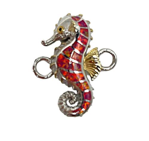 Kovel Gold Accent Silver Large Opal Sea Horse Bangle Bracelet Charm Topper