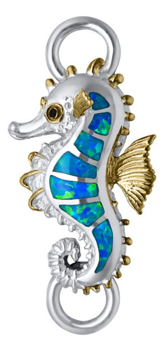 Kovel Silver Small Gold Accent Opal Seahorse Bangle Bracelet Charm Topper