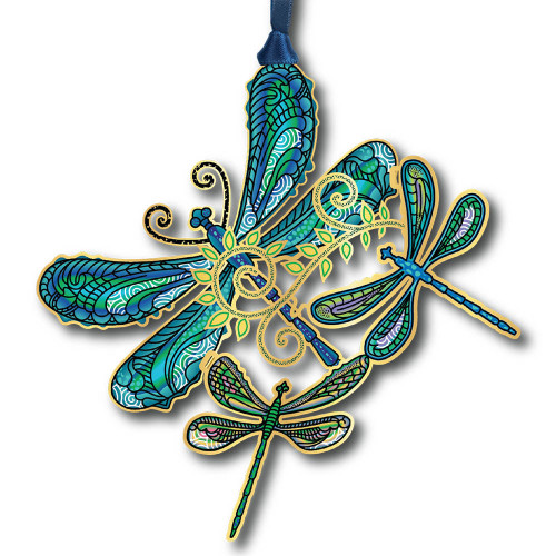 Beacon Design Blue Dragonfly Collage Brass Ornament