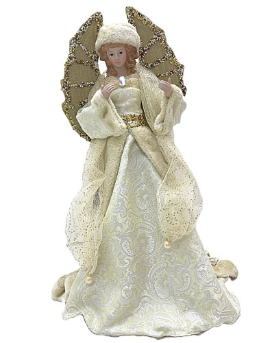 Nicholas Season's Design Winter Cream Gold Winged 29" Large Angel Doll Tree Topper