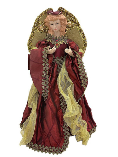 Nicholas Season's Design Burgundy Gold Winged 24" Large Angel Doll Tree Topper