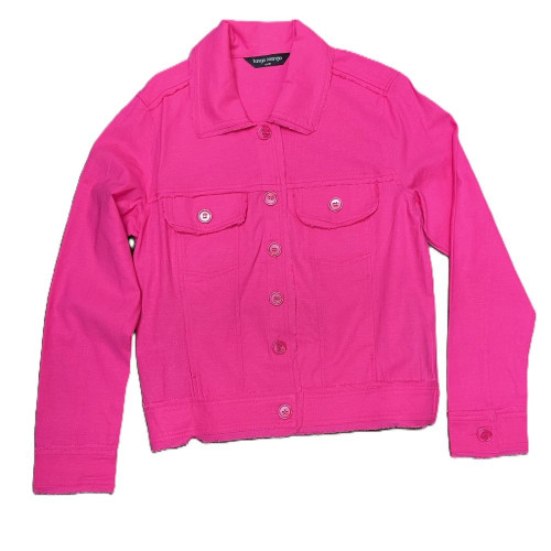 Tango Mango Frayed Edges Lightweight Stretch Button Front Jacket