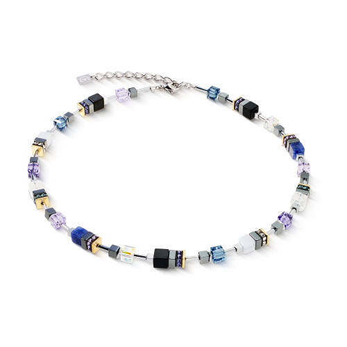 Coeur De Lion Bi-Color Blue Moon Precious Motion GeoCUBE® Crystal Silver Necklace