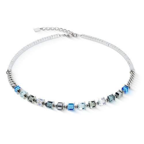 Coeur De Lion Blue Sparkle GeoCUBE® Crystal Fusion Silver Necklace