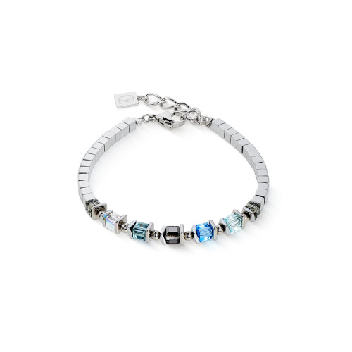 Coeur De Lion Blue Sparkling GeoCUBE® Crystal Fusion Silver Bracelet