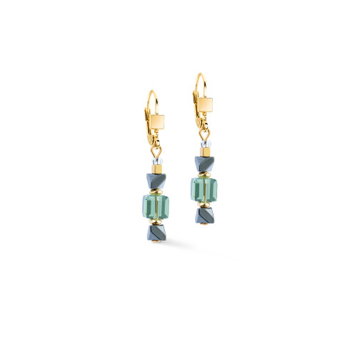 Coeur De Lion Precious Shape Mix Green GeoCUBE® Crystal Gold Dangle Earrings