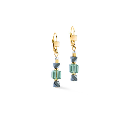 Coeur De Lion Precious Shape Mix Green GeoCUBE® Crystal Gold Dangle Earrings