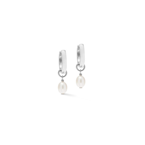 Coeur De Lion Cosmic Pearl Silver Convertible Hoop Earrings