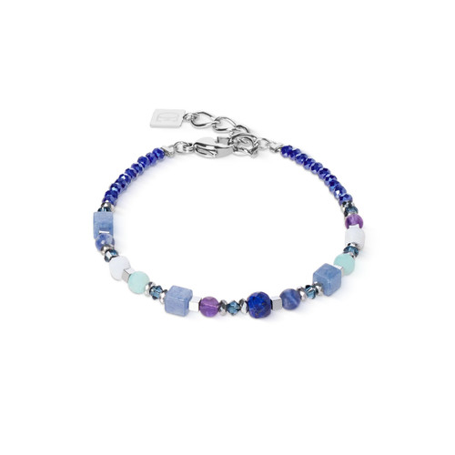 Coeur De Lion Shape Mix Spikes Blue Moon GeoCUBE® Crystal Silver Bracelet