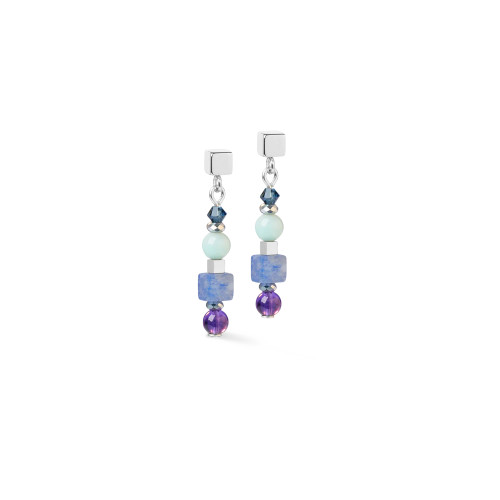 Coeur De Lion Shape Mix Spikes Blue Moon GeoCUBE® Crystal Silver Dangle Earrings