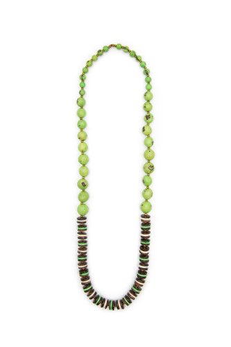 Celia Coconut Discs Long Necklace green brown