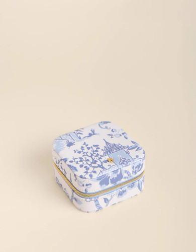 Spartina 449 Garden Toile Small Square Zippered Travel Jewelry Case