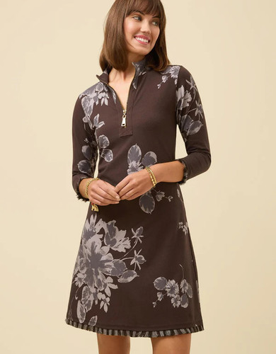 Spartina 449 Etta Floral Nora Half-Zip 3/4 Sleeve Fringe Dress