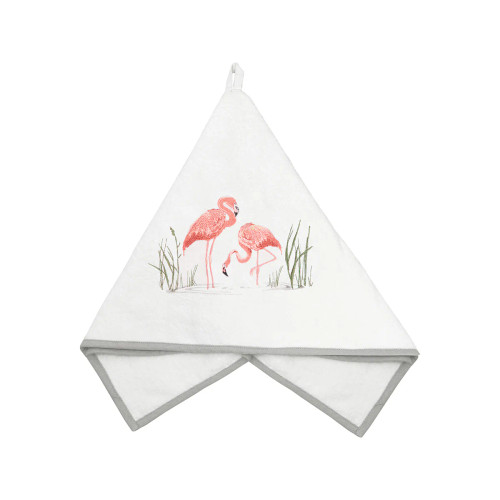 C & F Rightside Design Embroidered Flamingo White Terry Cloth Kitchen Hand Towel
