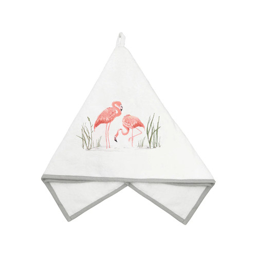 C & F Rightside Design Embroidered Flamingo White Terry Cloth Kitchen Hand Towel