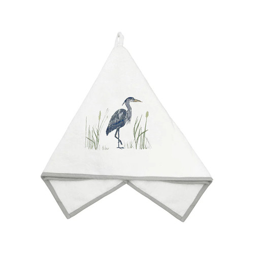 C & F Rightside Design Embroidered Blue Heron White Terry Cloth Kitchen Hand Towel