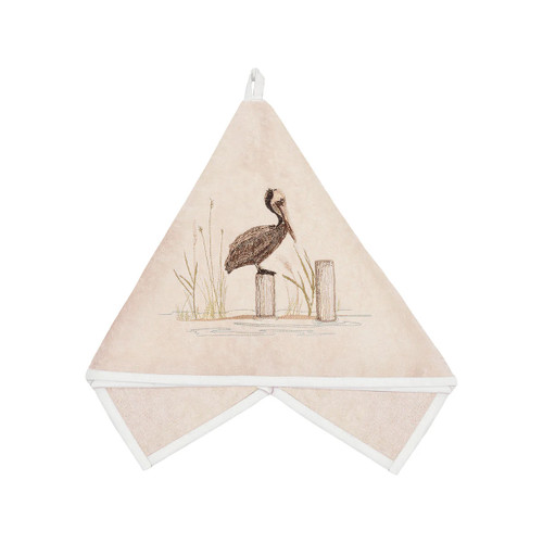 C & F Rightside Design Embroidered Pelican Tan Terry Cloth Kitchen Hand Towel