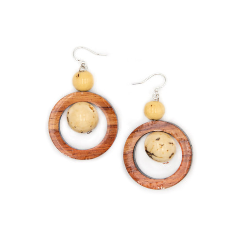 Arlene Wood Hoop Earrings brown cream