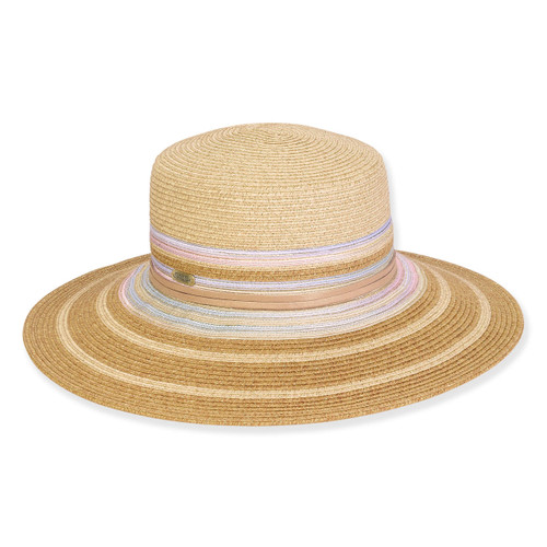 Sun N Sand Gold Metallic Lux Pastel Striped Straw Sun Hat