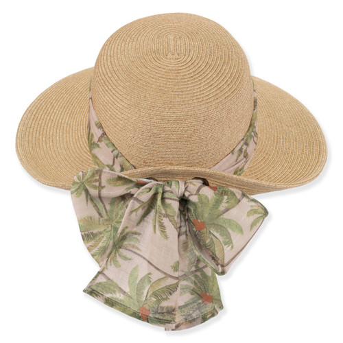 Sun N Sand Palm Tree Ribbon Bow Upturn Back Straw Sun Hat