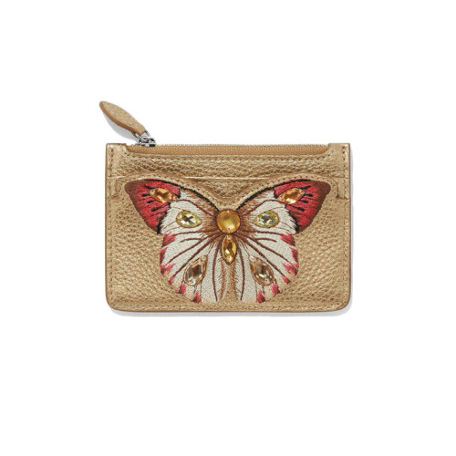 Brighton Sydney Butterfly Embroidered Gold Leather Card Coin Case