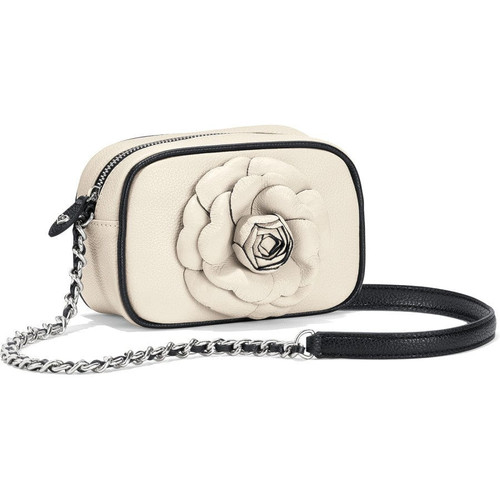 Brighton Rosie White Black 3D Flower Leather Camera Bag Crossbody Purse