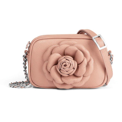 Brighton Rosie Sand Pink 3D Flower Leather Camera Bag Crossbody Purse