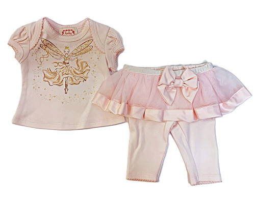 Baby Biscotti Fairy Pink Tutu Skirted Pant Top Set