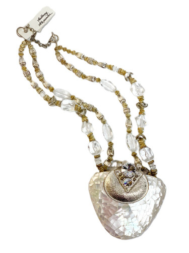 Anthony Alexander White Capiz Shell & Crystal Large Double Strand Statement Necklace