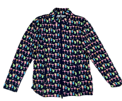 Lulu-B Tropical Drink Print Navy Sport Zip Jacket