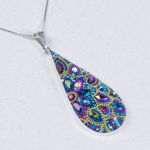 Mosaico Jewelry Crystal Royal Full Teardrop Pendant Silver Necklace