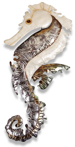 Koppe Capiz Shells & Torn Metal Seahorse Silver Metal Wall Art