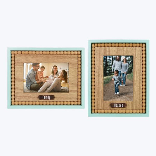 Seafoam Green Wood Blessing Bead Trim Photo Frame