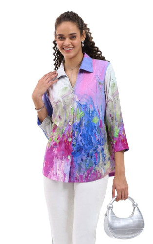 Parsley and Sage Olivia Watercolor Floral Print 3/4 Sleeve Blouse