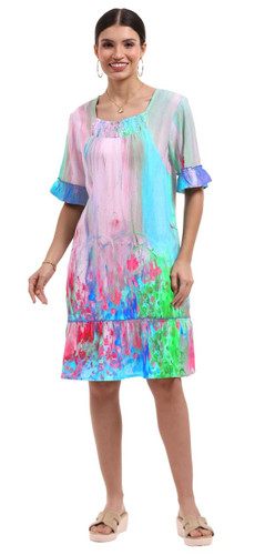 Parsley and Sage Kendall Watercolor Print Ruffle Trim Dress