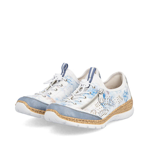 Rieker Nikita Reinweiss Blue Spash White Step-in Sneaker