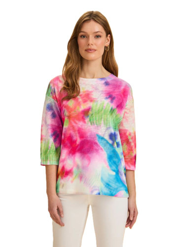 FDJ Floral Blur Bright Colored Tropical Sweater Top