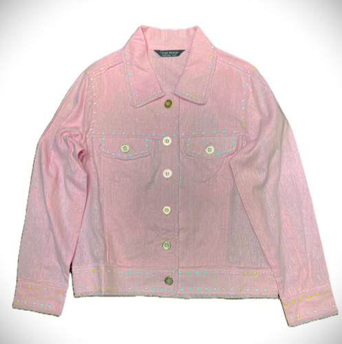 Tango Mango Pearl Stud Frayed Edge Linen Jacket