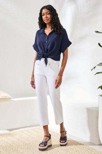 Tribal Solid Color Comfort Stretch Pull-On Kick Flare Capri Pants