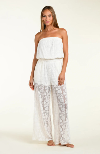 Sunshine 79 Celestial Crochet Petals Covers Ivory Strapless Jumpsuit