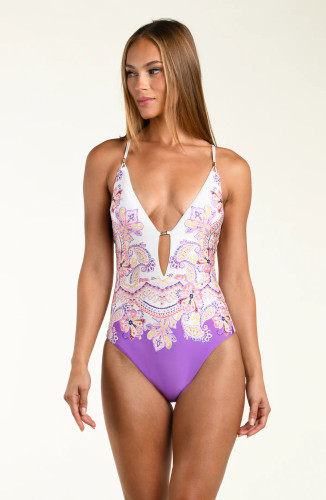 Sunshine 79 Lilac Cascade Keyhole V-Plunge One Piece Swimsuit