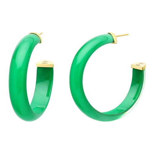 Gold & Honey Lucite Illusion Hoop Earrings Green